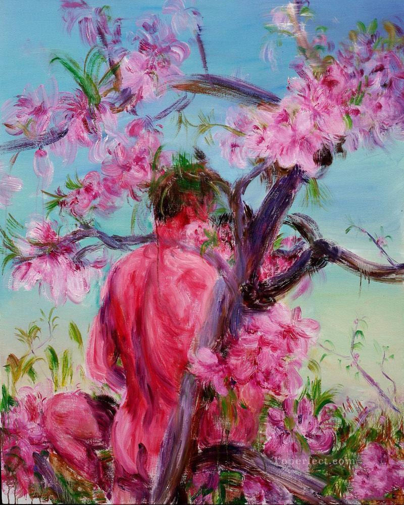 桃の花の木モダン油絵